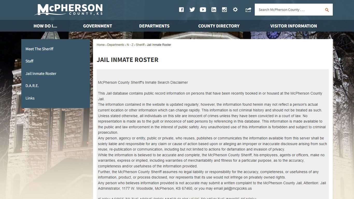 JAIL INMATE ROSTER | McPherson County Official Website